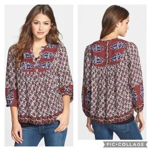 NWOT Lucky Brand Annabelle Mixed Print Peasant Top
